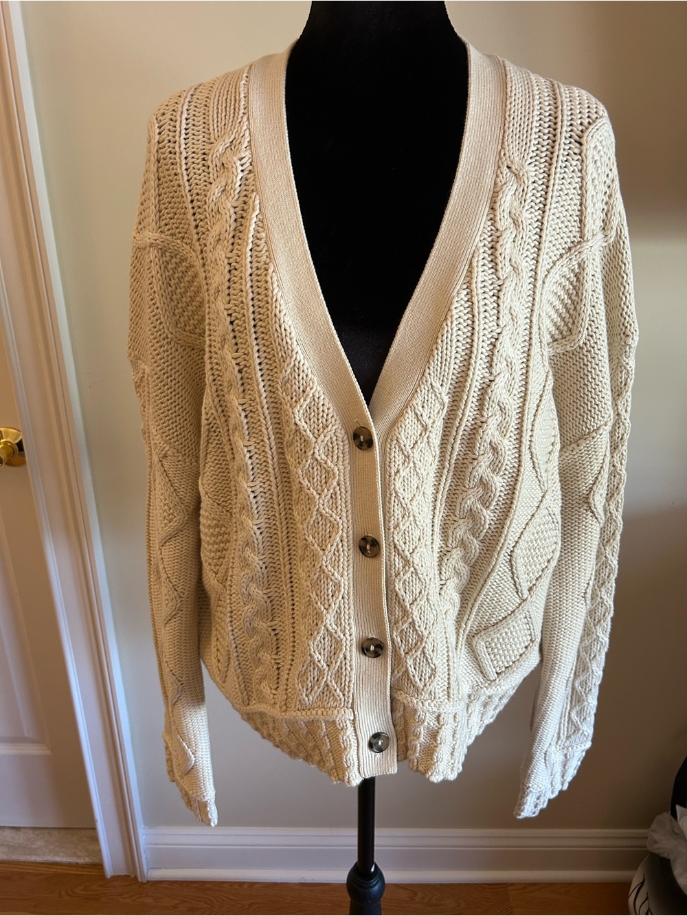 Lucky Brand Cream Cable Knit Button-Front Women's Cardigan Sweater